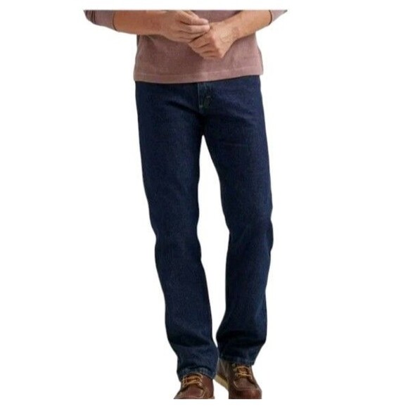 Wrangler Jeans Regular Fit Men's 42 X 32 Straight Leg Free To Stretch Dark Wash - Picture 1 of 11